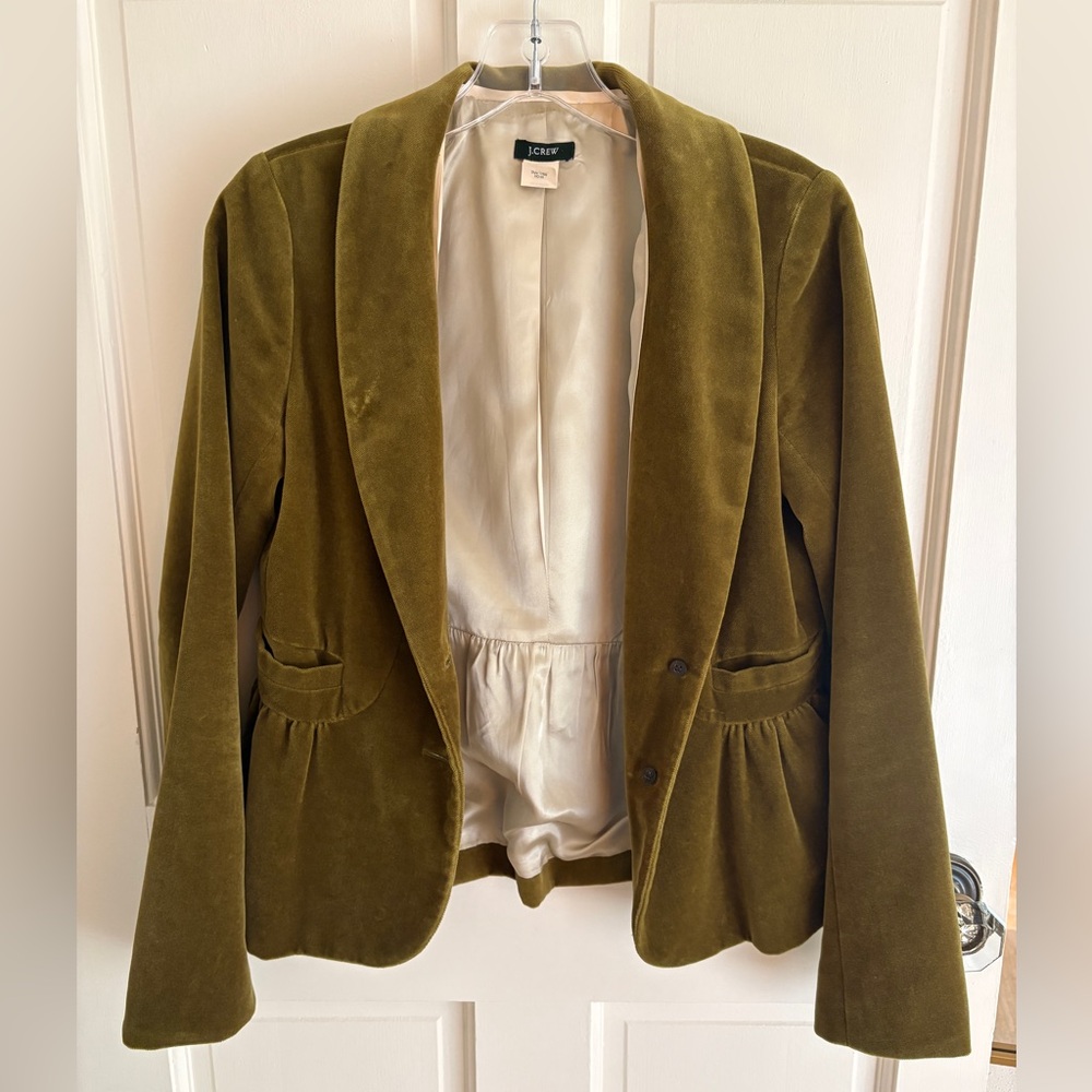 Vintage-style JCrew olive Green Velvet Peplum Blazer / Jacket - Picture 3 of 5